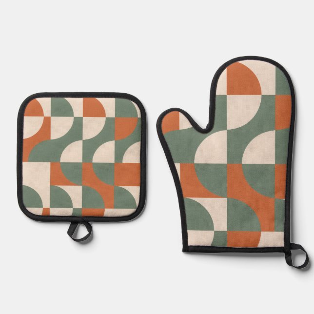 De Manoplas Modern Retro Geometric Oven Mitt & Pot Holder Set (Anverso)