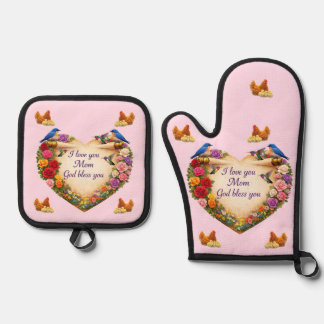 De Manoplas Mom's Heart & Chicken Oven Mitt & Pot Holder Set 