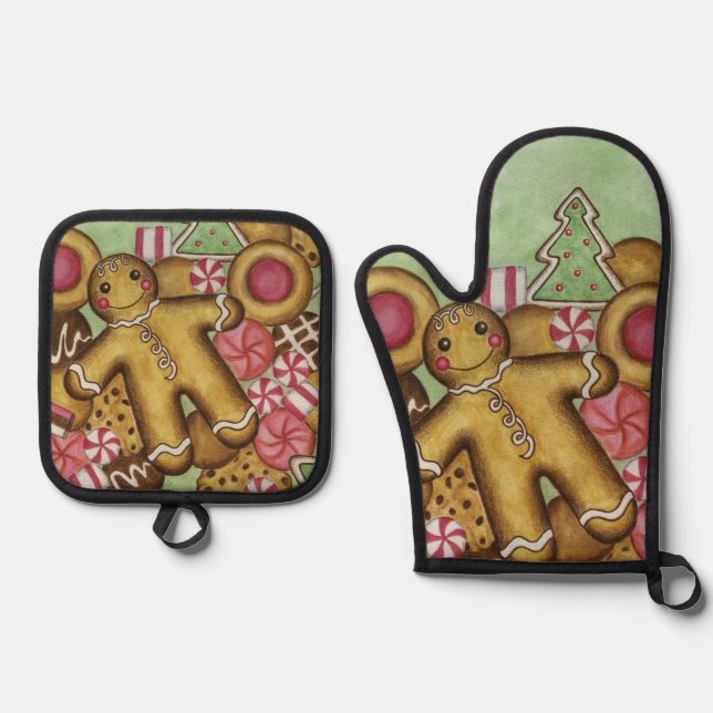 De Manoplas Navidades Cookies Oven Mitt y Pot Holder Set (Anverso)