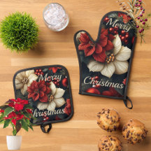 Navidades Poinsettia Oven Mitt & Pot Holder Set