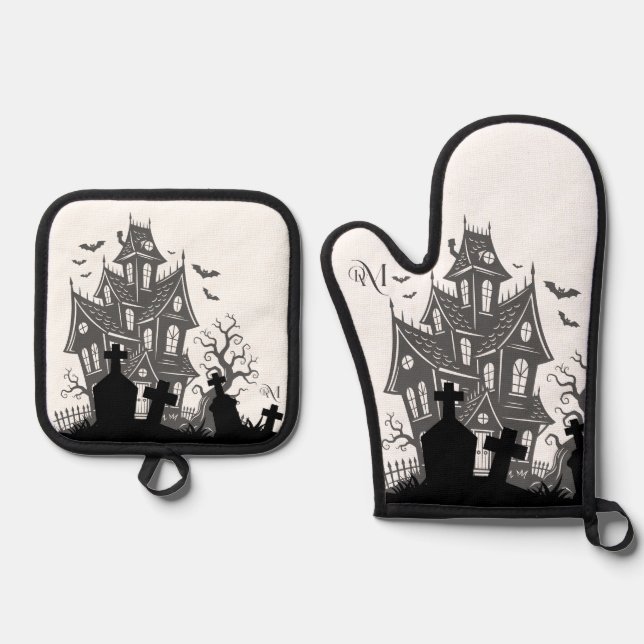De Manoplas Oven Mitt & Pot Holder Set : HALLOWEEN House #1 (Anverso)
