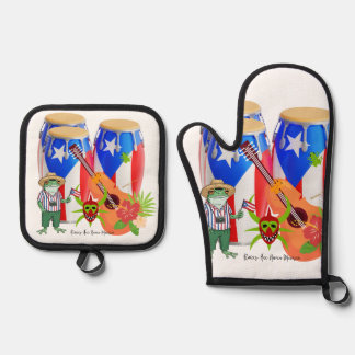 De Manoplas Oven Mitt & Pot Holders Puerto Rican Kitchen Set