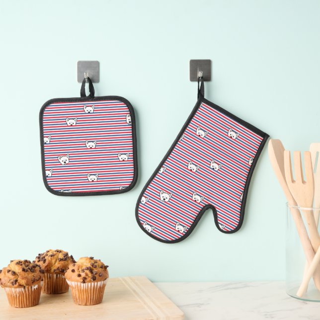 De Manoplas Peekaboo Westies Oven Mitt & Pot Holder Set (Insitu (colgante))