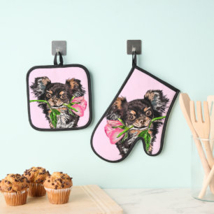 De Manoplas Perro Mascota con Rosa Oven Mitt & Pot Holder Set