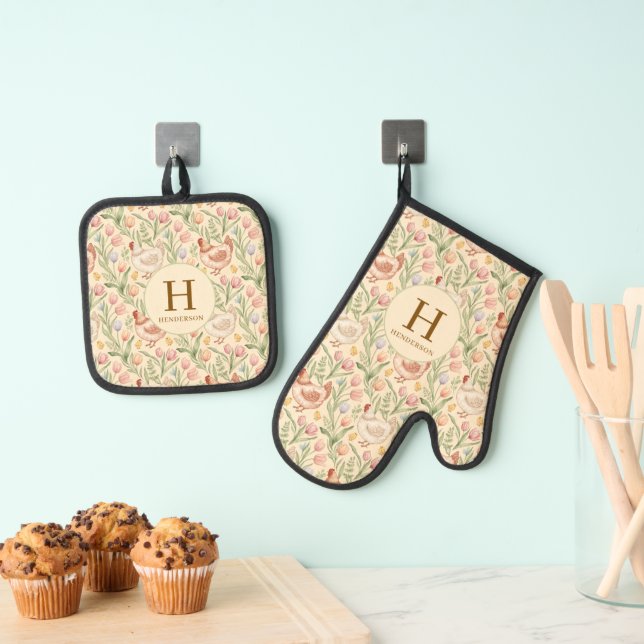 De Manoplas Personalized Chicken Monogram Kitchen Set (Insitu (colgante))
