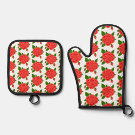 De Manoplas Red Roses Oven Mitt y Pot Holder Set