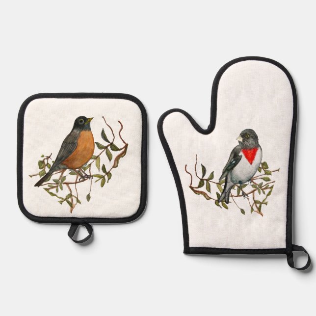 De Manoplas Robin Grosbeak Oven Mitt y Pot Holder Set (Anverso)
