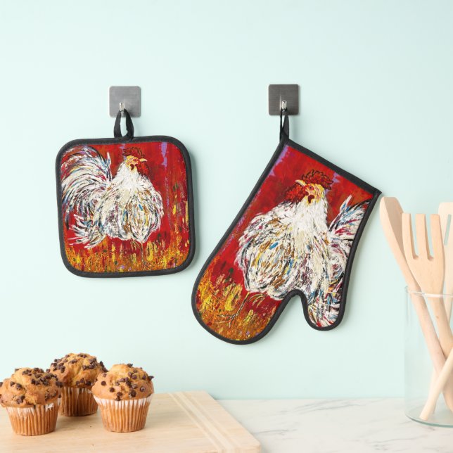 De Manoplas Rooster Chicken Mitt y Pot Holder Set (Insitu (colgante))