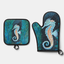 De Manoplas Seahorse oven mitt and potholder set