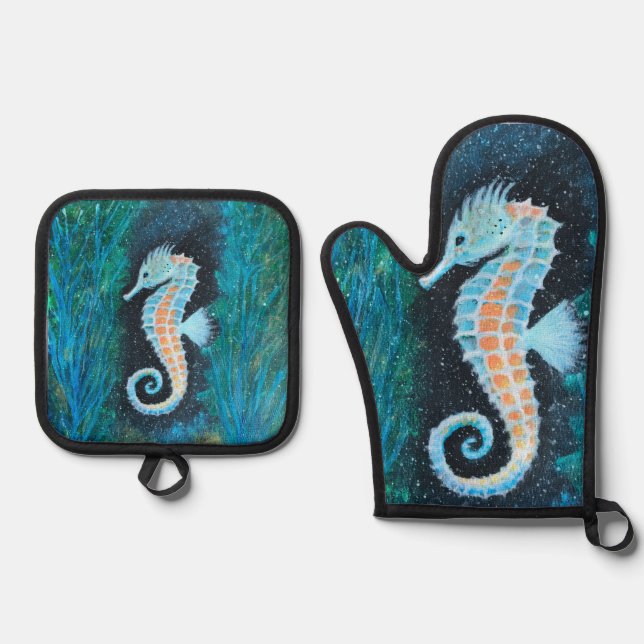 De Manoplas Seahorse oven mitt and potholder set (Anverso)