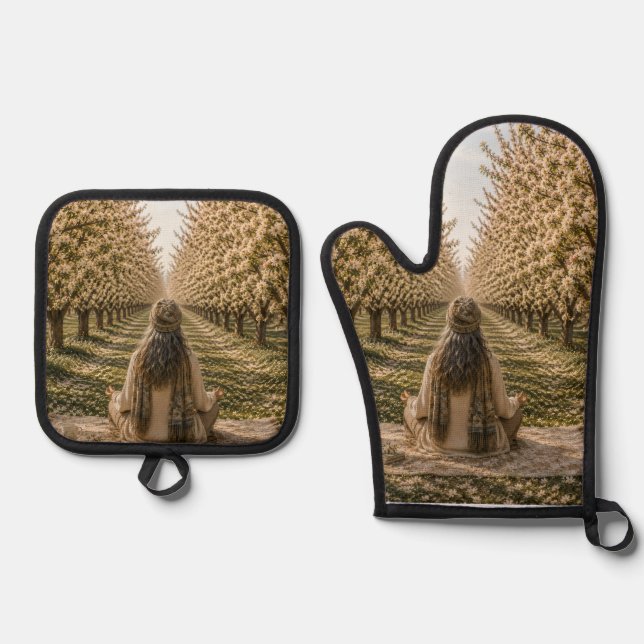 De Manoplas Serene Orchard Oven Mitt & Pot Holder Set | Romant (Anverso)