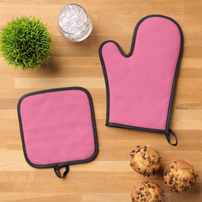 De Manoplas Solid Bright Rose Pink Oven Mitt Set (De arriba hacia abajo)