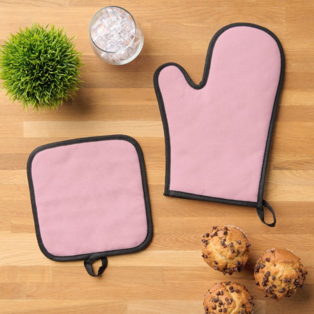 De Manoplas Solid Soft Blush Pink Oven Mitt Set (De arriba hacia abajo)
