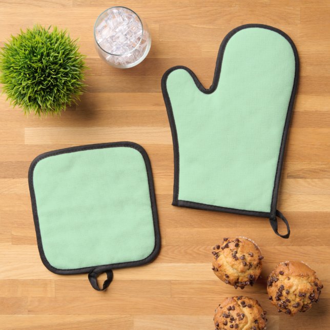 De Manoplas Solid Soft Mint Green Oven Mitt Set (De arriba hacia abajo)