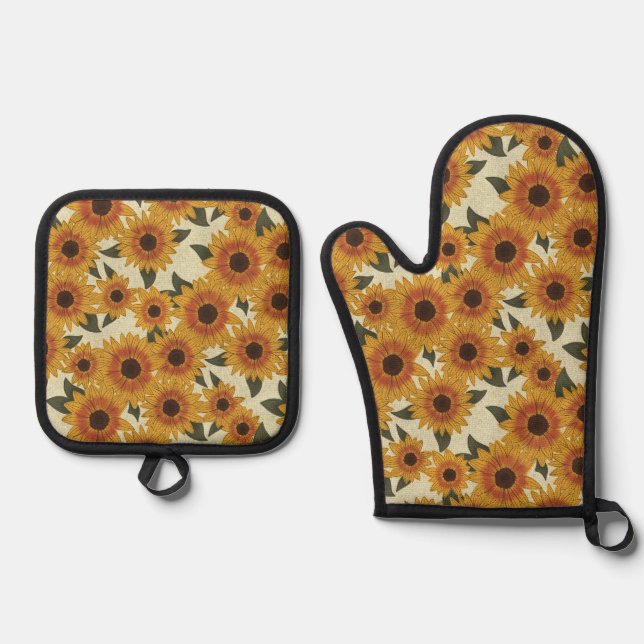 De Manoplas Summer Sunflowers Oven Mitt & Pot Holder Set (Anverso)