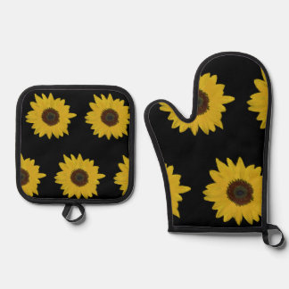 De Manoplas Sunflower Oven Mitt & Potholder Set Black & Yellow