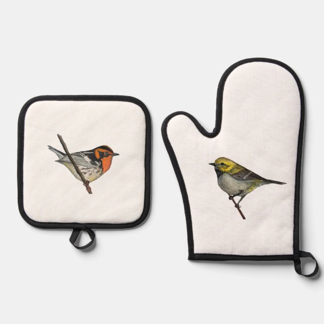 De Manoplas Warblers White Oven Mitt Potholders Set (Anverso)