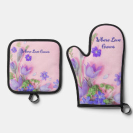 De Manoplas Where Love Grows Kitchen Set | Floral Oven Mitt 