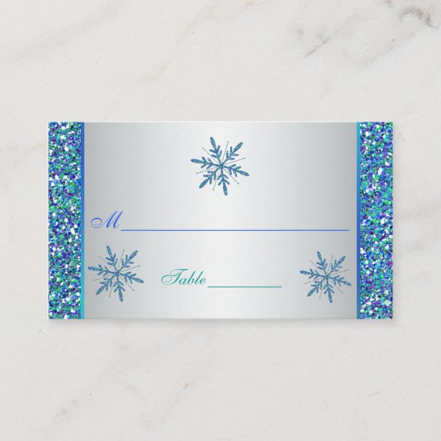 De Mesa Aqua Green Silver Snowflakes Quinceanera Tarjeta d (Anverso)