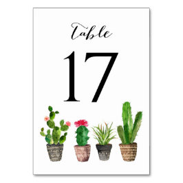 De Mesa Boho Watercolor Succulents Tabla Números Tarjeta 1