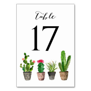 De Mesa Boho Watercolor Succulents Tabla Números Tarjeta 1