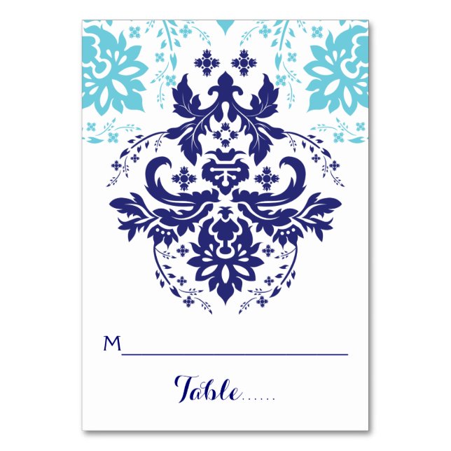 De Mesa Damask azul marino, boda acuático escolta tarjeta  (Anverso)