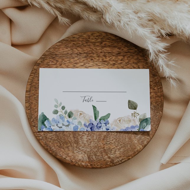 De Mesa Elegante tarjeta azul Hydrangea Flat Place Card (Subido por el creador)