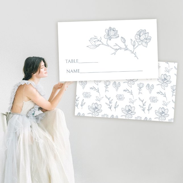 De Mesa Elegante tarjeta boda floral blanca azul (Subido por el creador)
