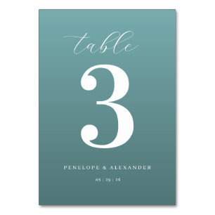 De Mesa Elegante Tarjeta Número Tres en Verde Azulado