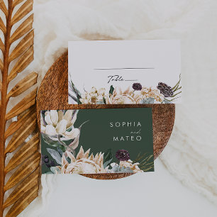 De Mesa Floral blanca Tarjeta verde oscuro para el lugar