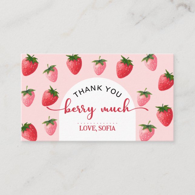 De Mesa Fresa Berry Primer Cumpleaños Gracias Tarjeta (Anverso)