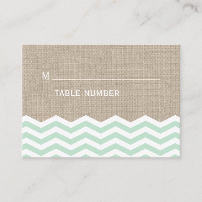 De Mesa Mint Chevrons en la tarjeta Burlap Place (Anverso)