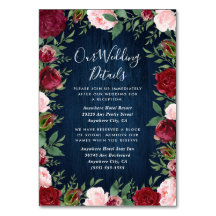 Navy Marsala Country Rústico Boda Insertar tarjeta