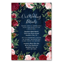 De Mesa Navy Marsala Country Rústico Boda Insertar tarjeta