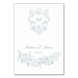 De Mesa Rococo Dusty Blue Elegable Tarjeta del lugar del n