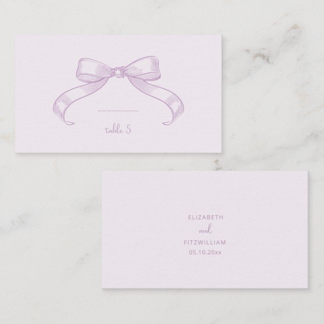 De Mesa Romántico Bow | Tarjeta Lilac Handwrite Place (Anverso / Reverso)