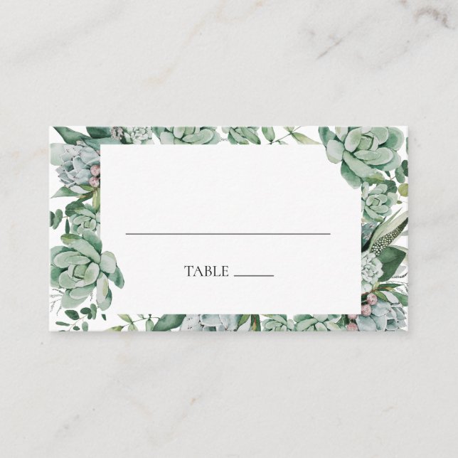 De Mesa Suculenta vegetación | Tarjeta verde Boda plana (Anverso)