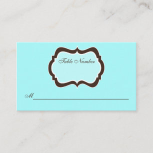 De Mesa Tarjeta Aqua Blue, Brown and White Damask Place Ca