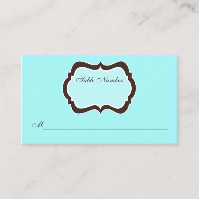 De Mesa Tarjeta Aqua Blue, Brown and White Damask Place Ca (Anverso)