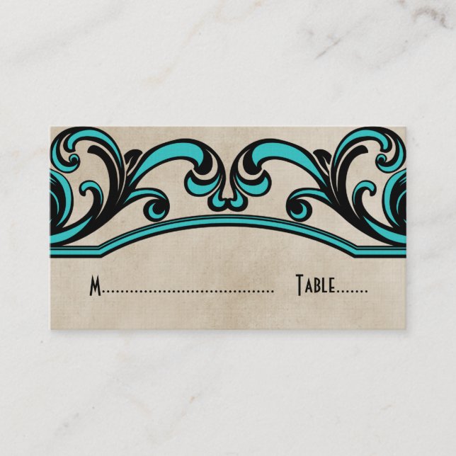 De Mesa Tarjeta Aqua Gothic Swirls Place (Anverso)