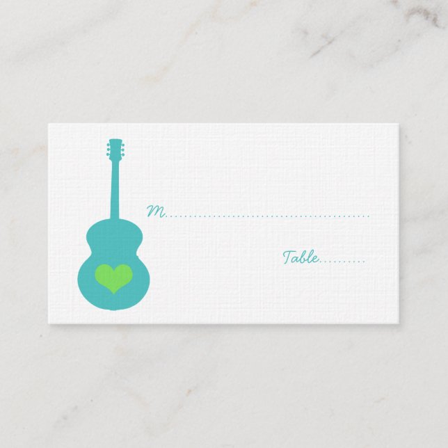 De Mesa Tarjeta Aqua/Green Guitar Heart Place (Anverso)