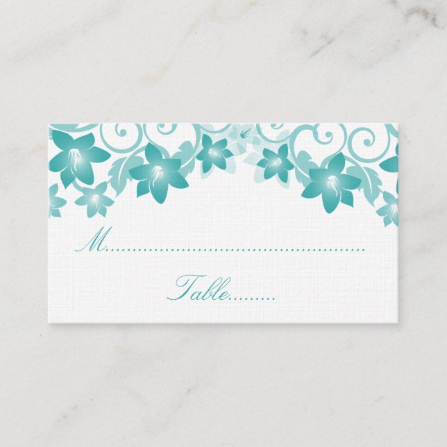 De Mesa Tarjeta Aqua Simple Floral Boda Place (Anverso)