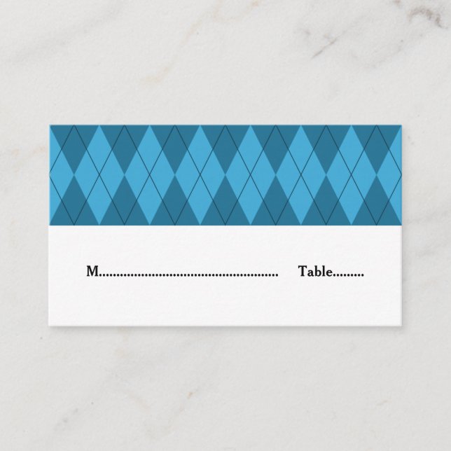 De Mesa Tarjeta azul argyle Boda Place (Anverso)