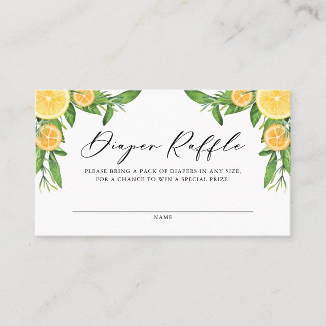 De Mesa Tarjeta Baby Shower Diaper Raffle Lemons y Naranja (Anverso)
