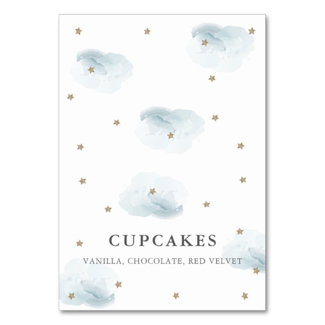 De Mesa Tarjeta Baby Shower Place Gold Star & Blue Cloud (Anverso)