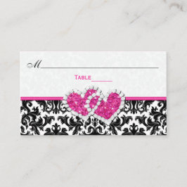 De Mesa Tarjeta Black, White, Pink Joined Heart Damask Pla