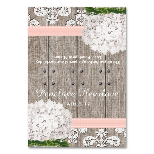 De Mesa Tarjeta blanca Hydrangea Cinta rosa DIY Tent Place (Anverso)