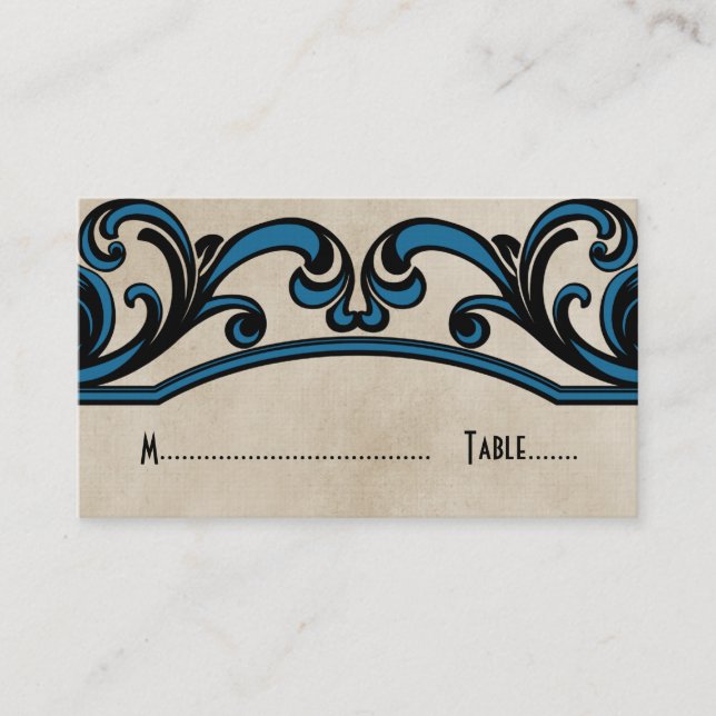 De Mesa Tarjeta Blue Gothic Swirls Place (Anverso)