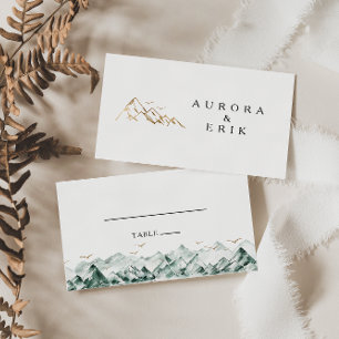 De Mesa Tarjeta Boda plana Green and Gold Mountain