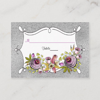 De Mesa Tarjeta boda | Pluma púrpura, Relieve metalizado p